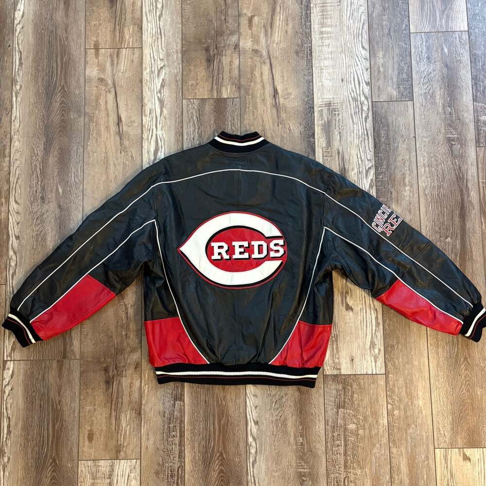 Vintage Cincinnati Reds Full Leather Jacket 58 Sports Mens Medium MLB